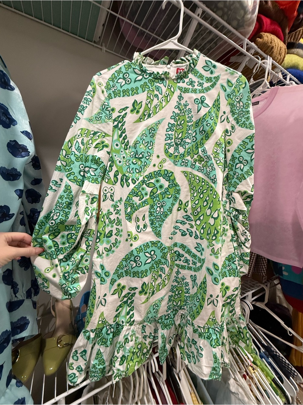 Staud Green Paisley Long Sleeve Mini Dress Size 6